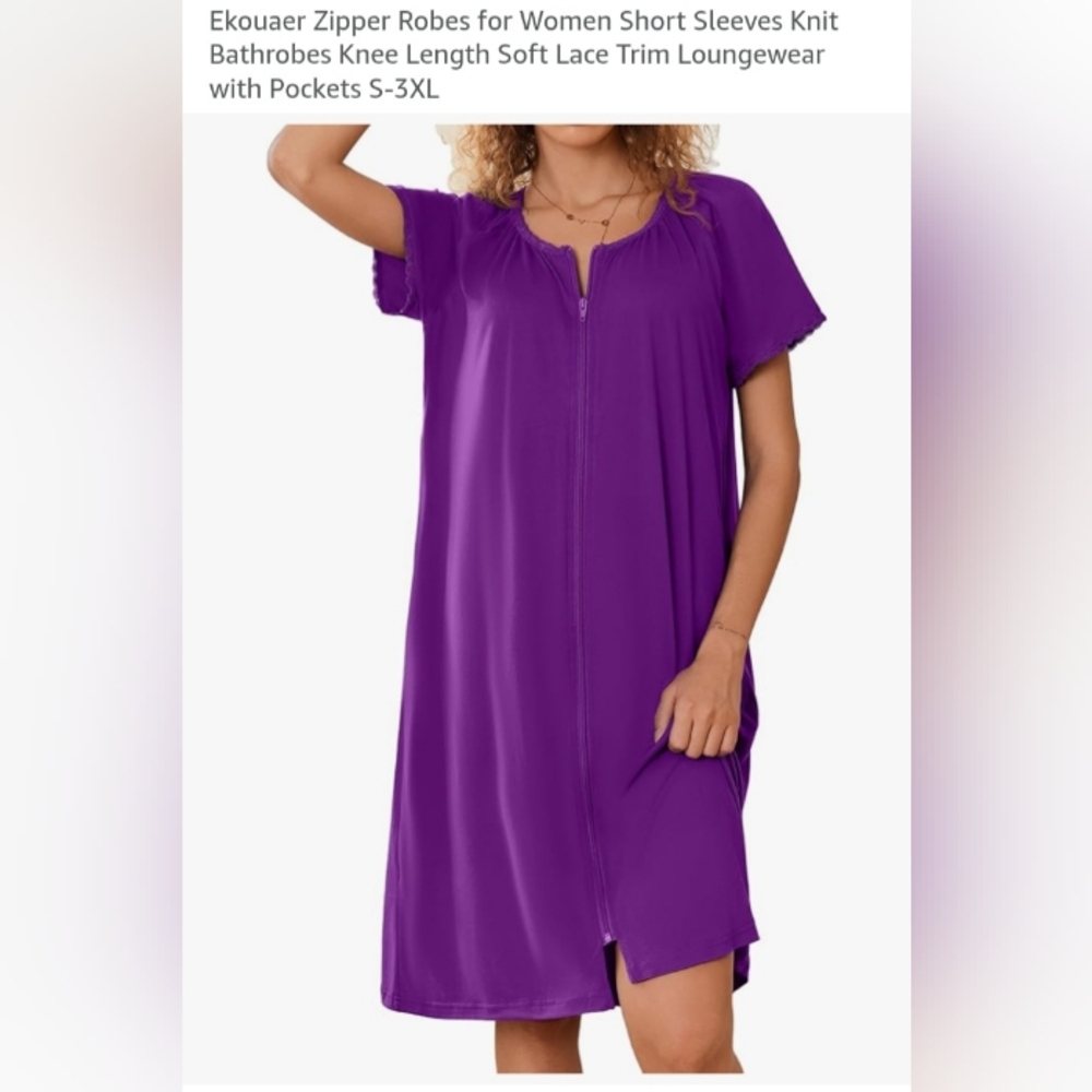 Women's Purple Short Sleeve Robe - Picture 2 of 5
